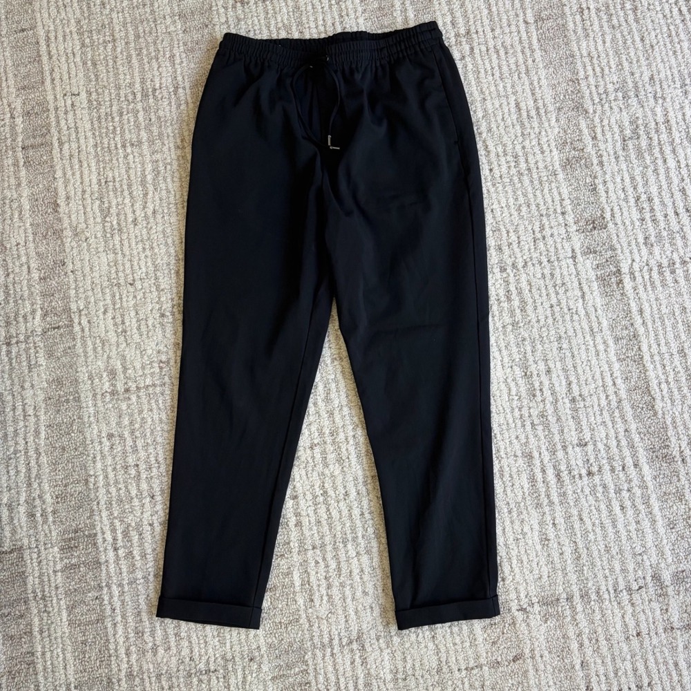 Zara Mens Plaid Drawstring Trousers Black Grey Slim Fit Cuffed Pants Size M 31